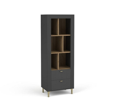 Mossa Modern Bookcase in Black & Oak - W600mm x H1690mm x D400mm