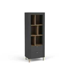 Mossa Modern Bookcase in Black & Oak - W600mm x H1690mm x D400mm