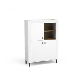 Mossa Modern Highboard Cabinet in White & Oak - W970mm x H1360mm x D400mm