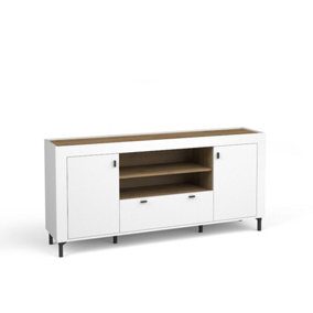 Mossa Modern Sideboard Cabinet in White & Oak - W1370mm x H840mm x D400mm