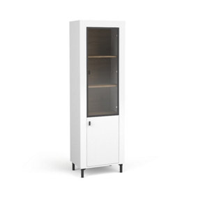 Mossa Modern Tall Display Cabinet in White & Oak - W600mm x H1940mm x D400mm