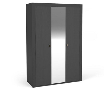 Mossa Sleek Hinged Mirrored Wardrobe in Black - W1370mm x H2060mm x D560mm