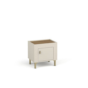 Mossa Stylish Bedside Table in Cashmere & Oak - W480mm x H470mm x D360mm