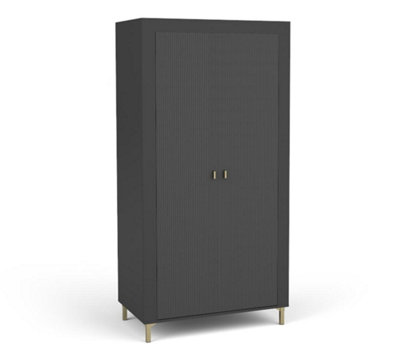 Mossa Stylish Hinged Door Wardrobe in Black & Oak - W970mm x H1930mm x D560mm