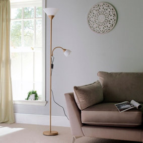 Mother and Child Floor lamp in brushed gold finish with 2 white shades