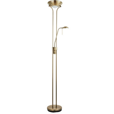 Mother & Child Floor Lamp Antique Brass 1.8m Twin Light Dimmer Flexible Reading