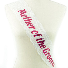Mother of The Groom Sash White Lace Hen Party Night Out Wedding Bridal Shower Fancy Dress