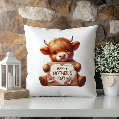 Mother's Day Highland Cow Print Faux Suede Cushion 45cm x 45cm