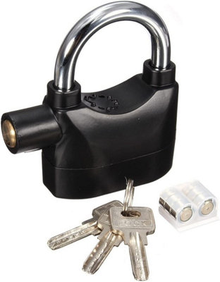 Motion Sensor Alarm Padlock Shed Garage Alarmed Heavy Duty Wireless Alert Siren Lock Strong & Durable Weather Resistant + 3 Keys