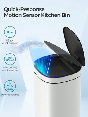 SONGMICS Kitchen Bin 50L, Sensor Bin, Automatic Rubbish Bin with Soft-Close Lid and Bag Retainer Ring, Stainless Steel Waste Bin, 15 Rubbish Bags