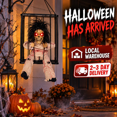 Motion Sensor Screaming Sound Skull Ghost Hanging Halloween Decorations Prop Red