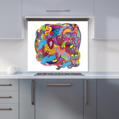 Motley Doodling Love Premium Glass Kitchen Splashback W600mm x H650mm