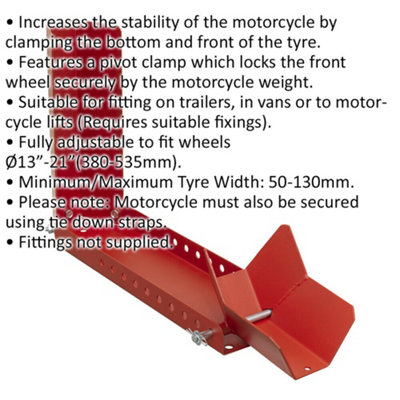 Motorcycle Roll-in Wheel Clamp - 50mm to 130mm Tyre Width - Bolt-Down ...