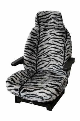 Motorhome Campervan Luxury Seat Covers Plush Grey Tiger Faux Fur Pair