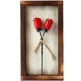 Mountable Wooden Frame with Red Forged Iron Roses - Ideal Iron Gifts for 6th Anniversary - Wrought Iron and Wood Fusion for Her