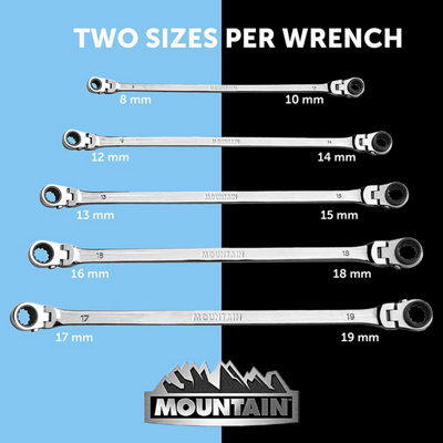 Mountain 5Pc Metric Double Box End 180 Degrees Rotation  Spanner Set