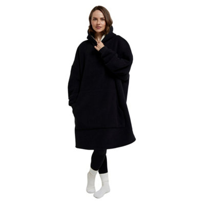 Mountain Warehouse Womens Ladies Snug Borg Lined Hoodie Blanket Black One Size DIY at B Q