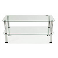 Mountright 2 Tier Coffee Table in Clear Glass & Chrome Legs