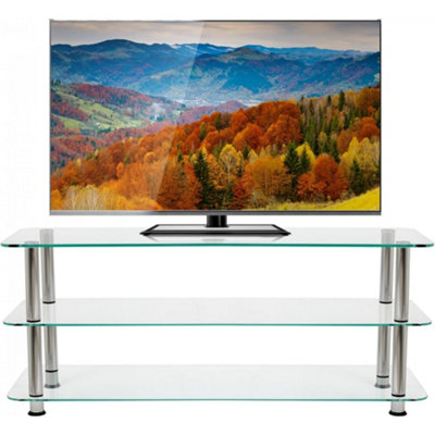 Mountright Universal 1150 Clear Glass Chrome TV Stand for up to 55 TVs