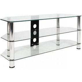 Mountright Universal 1200 Clear Glass & Chrome Corner TV Stand for up to 60" TVs