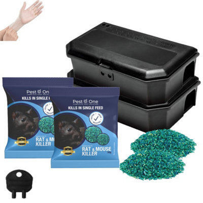 Mouse Poison Blue Grain (2 x 50g) Kills in a Single Feed Includes 2 Bait Boxes with Security Key Maximum Strength Mice Killer