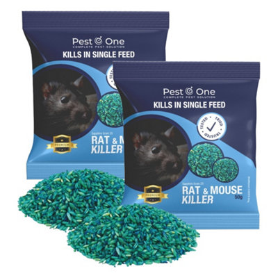 Mouse Poison Blue Grain (2 x 50g) Kills in a Single Feed Includes 2 Bait Boxes with Security Key Maximum Strength Mice Killer