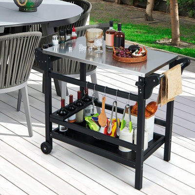 Movable Outdoor Dining Cart Table HDPE Pizza Oven Stand Cooking Table