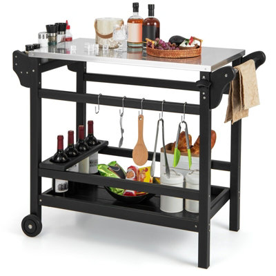 Movable Outdoor Dining Cart Table HDPE Pizza Oven Stand Cooking Table
