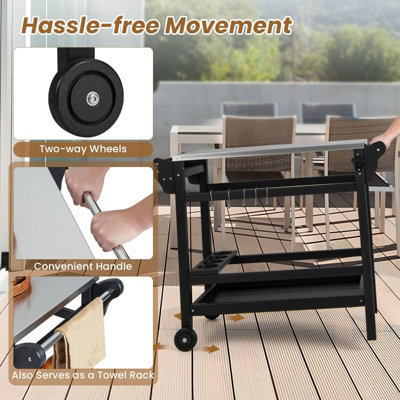 Movable Outdoor Dining Cart Table HDPE Pizza Oven Stand Cooking Table