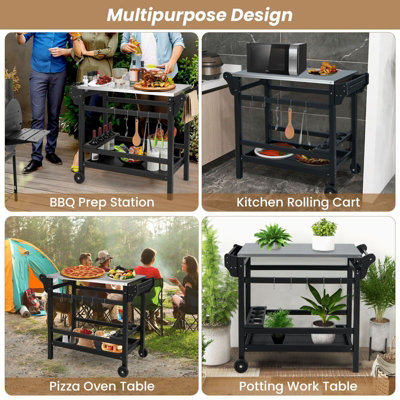 Movable Outdoor Dining Cart Table HDPE Pizza Oven Stand Cooking Table