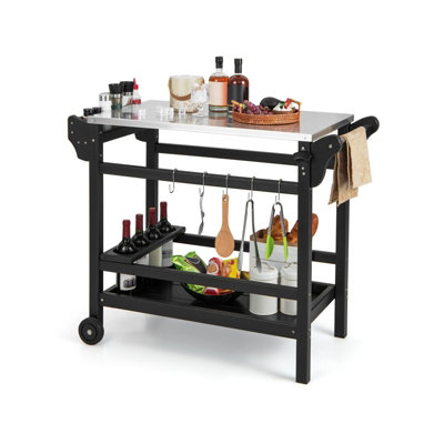 Movable Outdoor Dining Cart Table HDPE Pizza Oven Stand Cooking Table