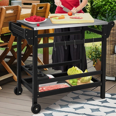 Movable Outdoor Dining Cart Table HDPE Pizza Oven Stand Cooking Table