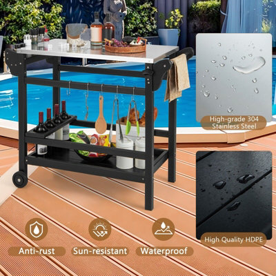 Movable Outdoor Dining Cart Table HDPE Pizza Oven Stand Cooking Table
