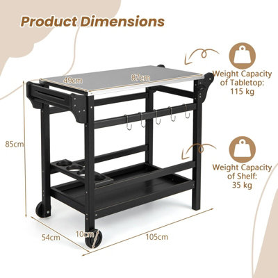 Movable Outdoor Dining Cart Table HDPE Pizza Oven Stand Cooking Table