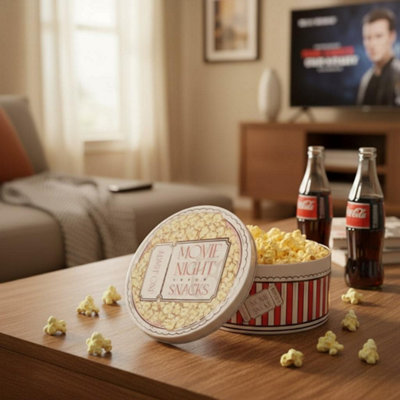 Movie Snacks Tin - Cinema & Film Popcorn Gifts - Retro Large Round ...