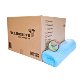 Moving Packing Kit, 10 Extra Large Boxes with room list and hand holes. Includes 5m of Bubble wrap and 1 roll of tape.