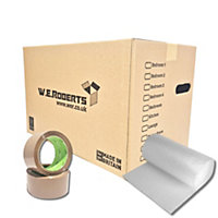 Moving Packing Kit, 10 Large Boxes with room list and hand holes. Includes 5m of Bubble wrap and 1 roll of tape.