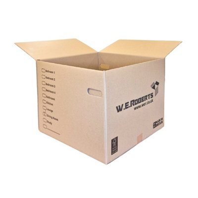 Moving Packing Kit, 20 Extra Large Boxes with room list and hand holes. Includes  1 roll of tape.