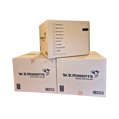 Moving Packing Kit, 20 Extra Large Boxes with room list and hand holes. Includes  1 roll of tape.