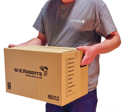Moving Packing Kit, 20 Large Boxes with room list and hand holes. Includes 1 roll of tape.