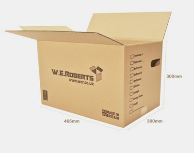 Moving Packing Kit, 20 Large Boxes with room list and hand holes. Includes 1 roll of tape.