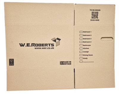 Moving Packing Kit, 20 Large Boxes with room list and hand holes. Includes 1 roll of tape.