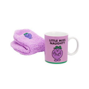 Mr Men Womens/Ladies Little Miss Naughty Mug and Sock Set Purple (One Size)