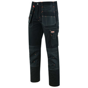 MS9 Men's Work Cargo Trousers Pants Jeans Comes with Multi Functional Pockets T5, Black - 36W/30L