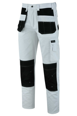 MS9 Men's Work Cargo Trousers Pants Jeans Comes with Multi Functional Pockets T5, White - 30W/32L