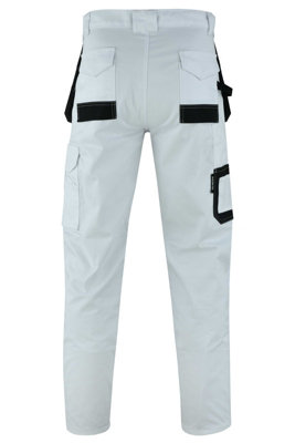 MS9 Men's Work Cargo Trousers Pants Jeans Comes with Multi Functional Pockets T5, White - 30W/32L