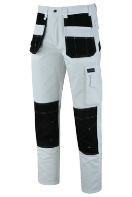 MS9 Men's Work Cargo Trousers Pants Jeans Comes with Multi Functional Pockets T5, White - 30W/34L