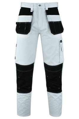 MS9 Men's Work Cargo Trousers Pants Jeans Comes with Multi Functional Pockets T5, White - 40W/34L
