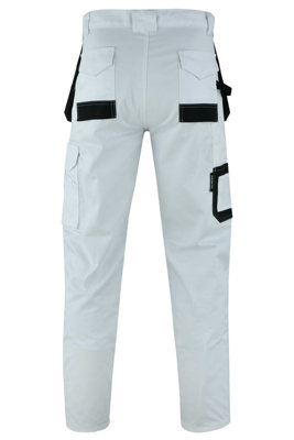 MS9 Men's Work Cargo Trousers Pants Jeans Comes with Multi Functional Pockets T5, White - 40W/34L