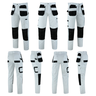 MS9 Men's Work Cargo Trousers Pants Jeans Comes with Multi Functional Pockets T5, White - 40W/34L